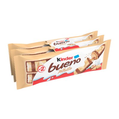 Imaginea KINDER BUENO WHITE NAPOLITANA GLAZURATA CIOCOLATA ALBA UMPLUTURA LAPTE SI ALUNE PADURE